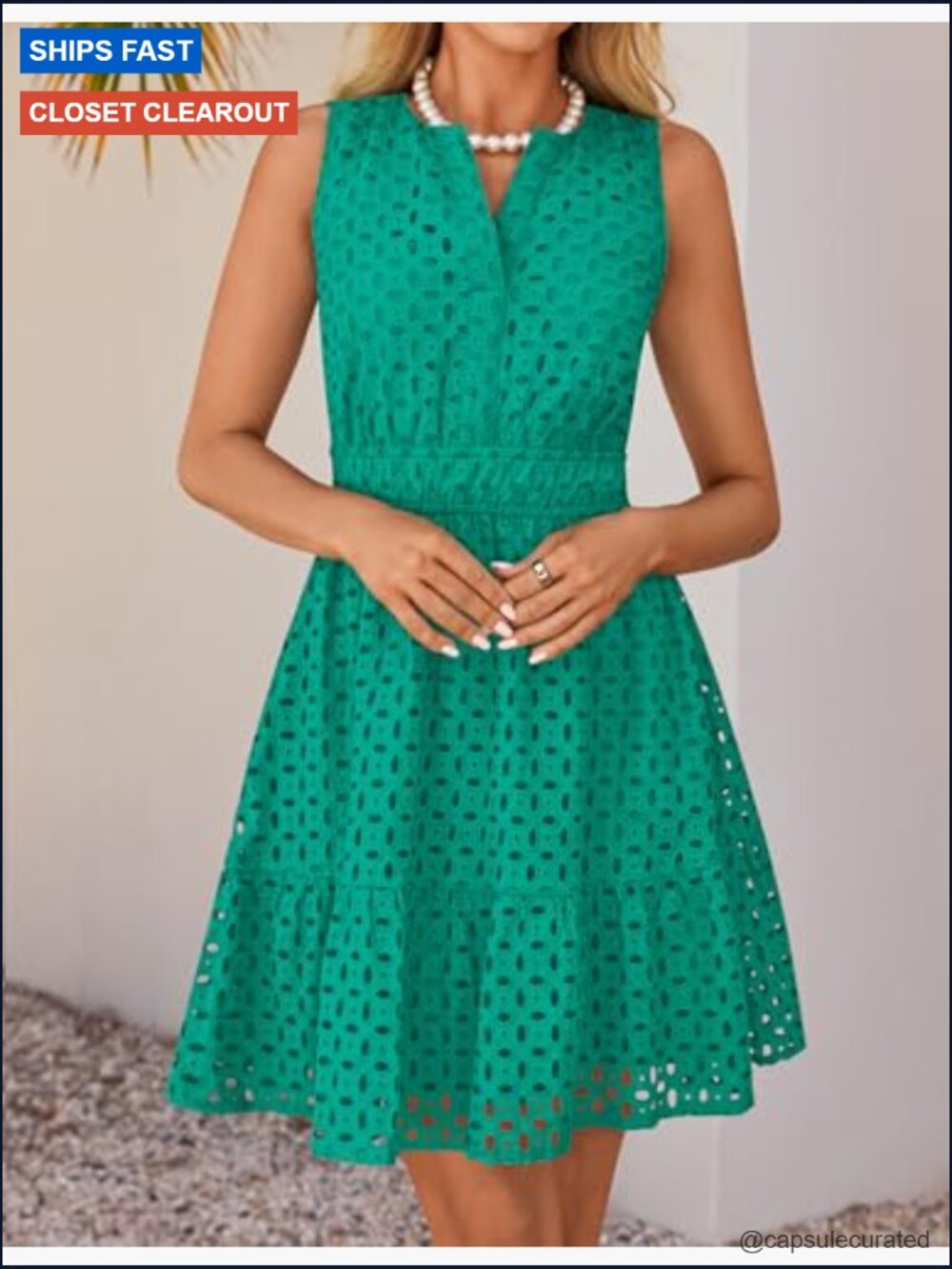 Sleeveless V-Neck Hollow Out Eyelet Mini Dress - Picture 5 of 7